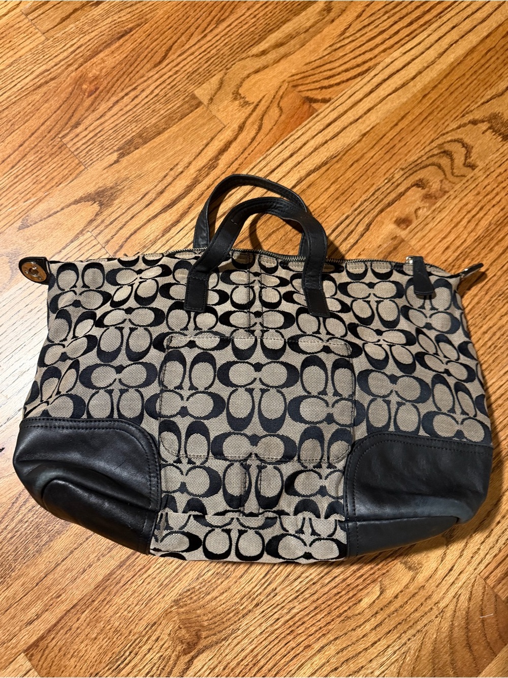 Coach Black and Khaki Signature Tote